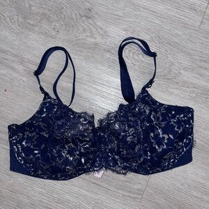 Victoria's Secret Navy and Silver Sheer Lace Bra 38DD